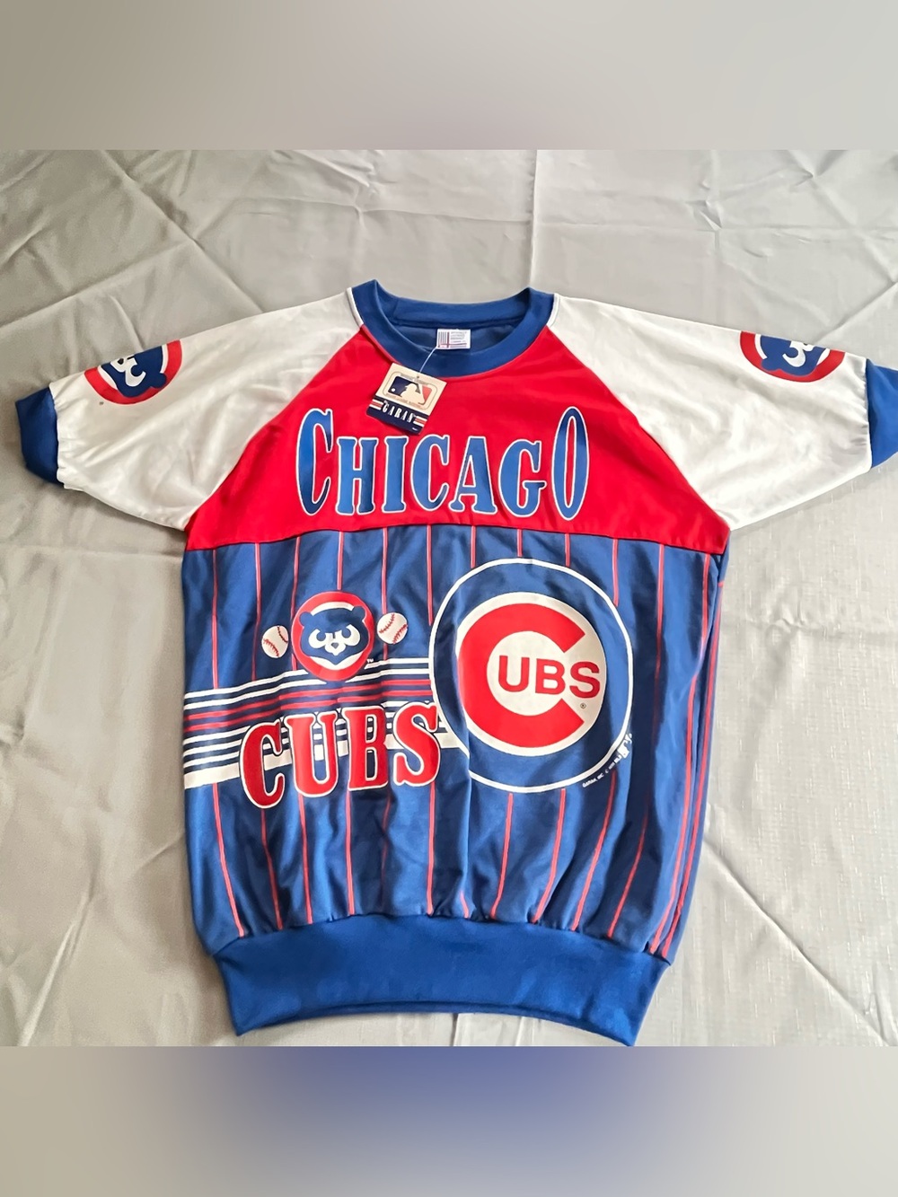 Dead Stock VTG 1990 Garan Chicago Cubs Red/Blue/White Short Sleeve Pinstripe Tee